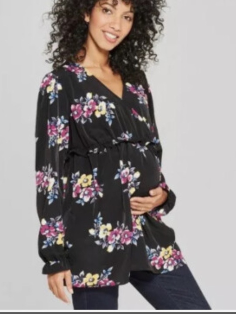 Isabel Maternity by Ingrid & Isabel Black Floral V-Neck Peplum Tunic